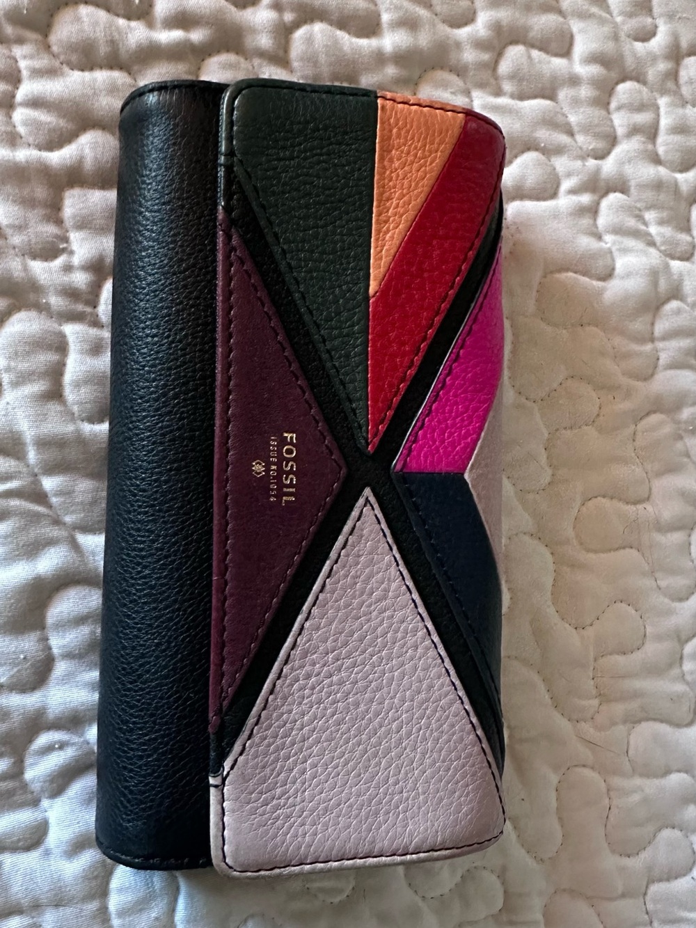 Fossil Women's Multicolor Leather Wallet - Geometric Patchwork